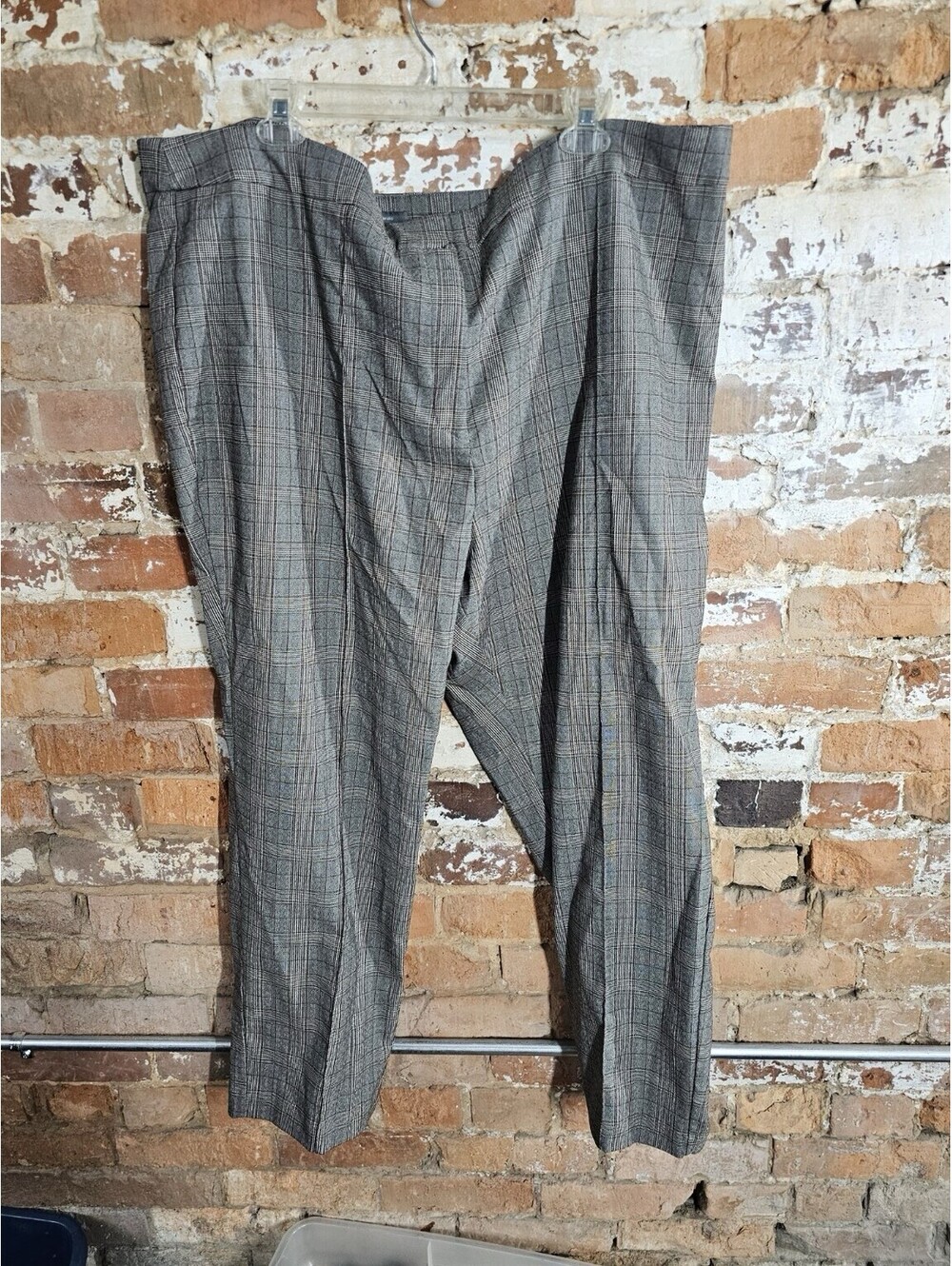 Worthington Women’s 24W Glen Plaid Slim Leg Dress Pants Gray Brown Career